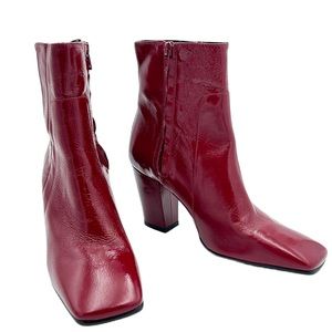Zara Basic Collection Square Toe Patent Leather Ankle Boots Red Size 8.5